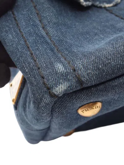 Pre-owned Prada 2010-2025 Denim Canapa Logo Satchel Tote Bag In Blue