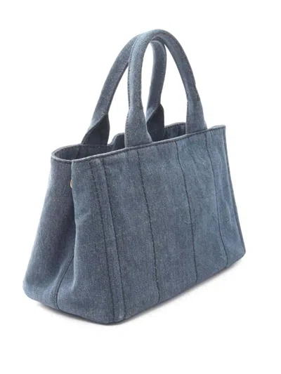 Pre-owned Prada 2010-2025 Denim Canapa Logo Satchel Tote Bag In Blue