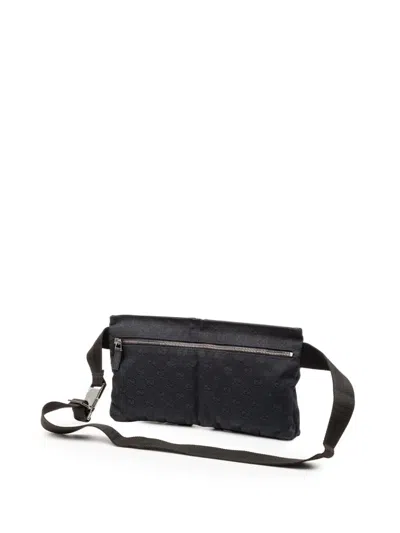 Pre-owned Gucci 2000-2015 Gg Canvas Double Pocket Belt Bag In Blue