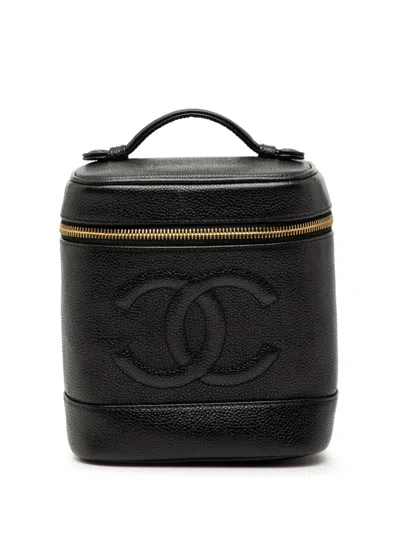 Pre-owned Chanel 1997-1999 Cc Caviar Vanity Bag In Black