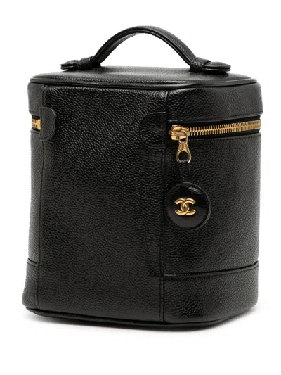 Pre-owned Chanel 1997-1999 Cc Caviar Vanity Bag In Black
