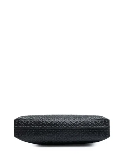 Pre-owned Loewe 2015 Embossed Leather Anagram Repeat T Clutch Bag In Black