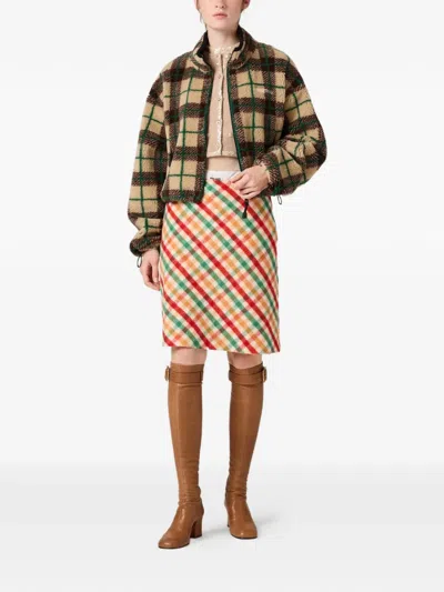Miu Miu Checked Zip Jacket In Neutral