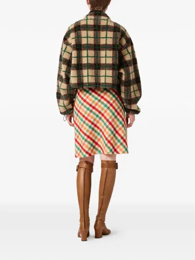 Miu Miu Checked Zip Jacket In Neutral