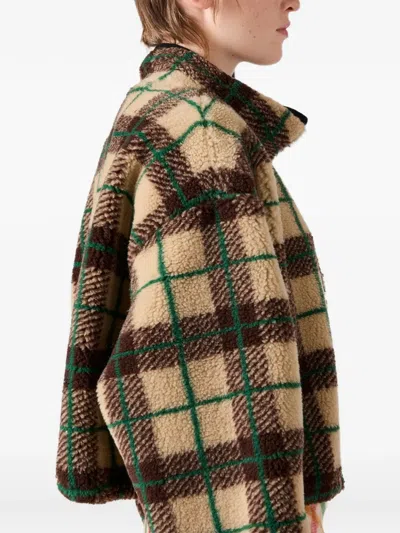 Miu Miu Checked Zip Jacket In Neutral