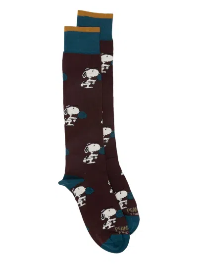 In The Box X Peanuts Snoopy Padlle All-over Socks In Brown