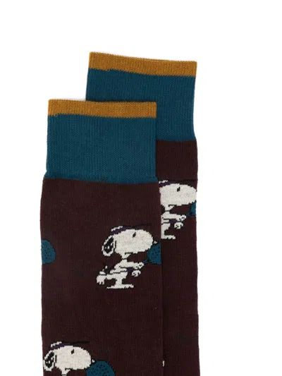 In The Box X Peanuts Snoopy Padlle All-over Socks In Brown