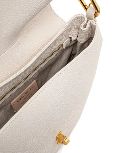 Coccinelle Medium Magie Metallic-handle Leather Tote Bag In White