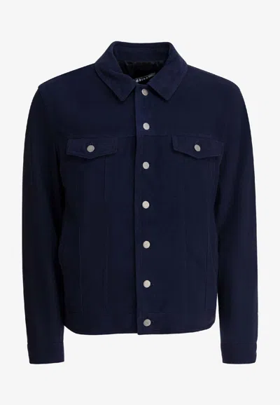 Altum Suede Buttoned Overshirt In Blue