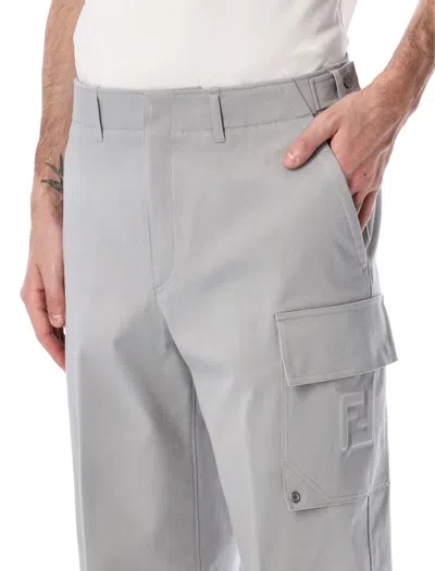 Fendi Cargo Trousers With Belt Loops And Eyelet In Silver