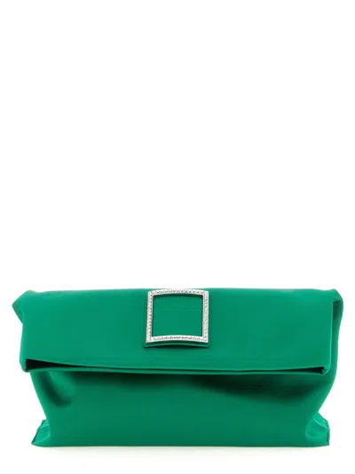 Roger Vivier Trompette Clutch In Satin In Green