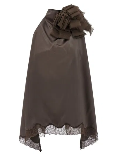 Magda Butrym Sleeveless Lace Ruffle Top Open Back In Brown