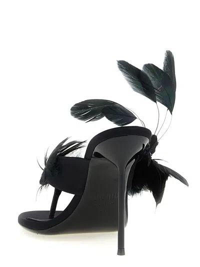 Paris Texas Lidia Feather Thong Silk Mules In Black