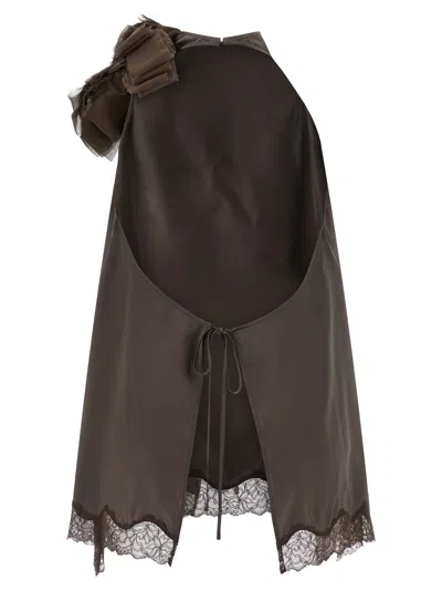 Magda Butrym Sleeveless Lace Ruffle Top Open Back In Brown