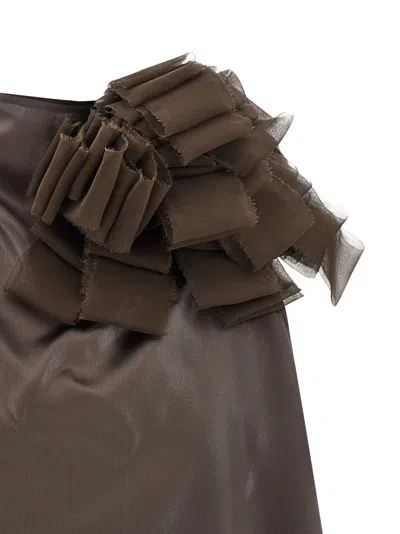 Magda Butrym Sleeveless Lace Ruffle Top Open Back In Brown