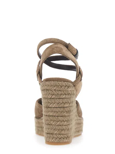 Brunello Cucinelli 80mm Monili Suede Espadrille Wedge Sandals In Brown