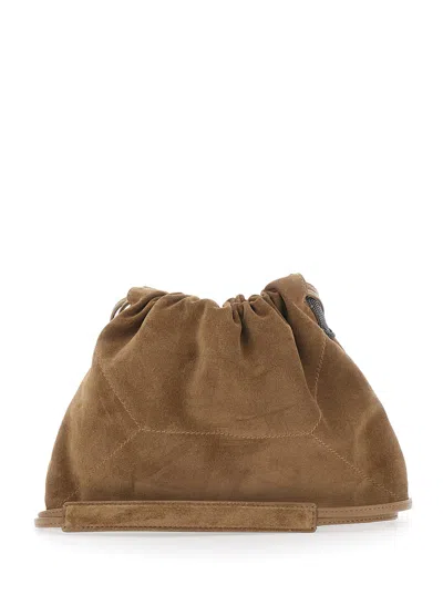 Brunello Cucinelli Suede Pouch In Sand