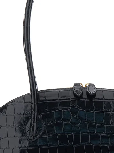 Little Liffner Ew Dome Black Shoulder Bag With Round Top Handles And Crocodile Effect In Leather Wom In Black