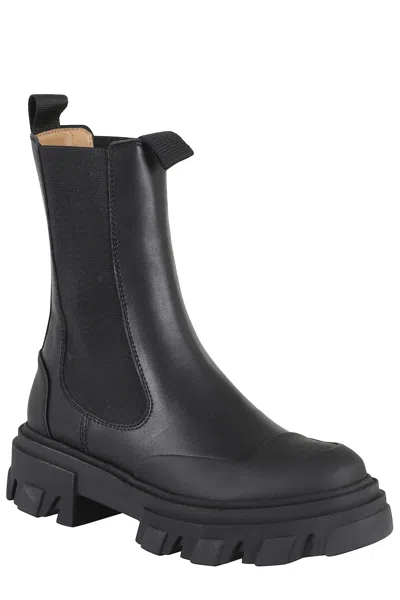 Ganni Mid Chunky Leather Chelsea Boots In Black