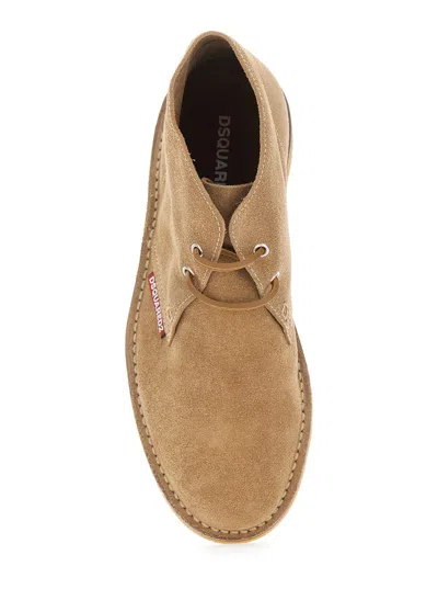Dsquared2 Men Beige Laced-up Shoes With Logo Patch On The Side In Suede Man In Brown
