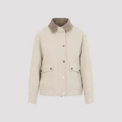 Brunello Cucinelli Hooded Parka Coat Contrast Collar Design In Neutral