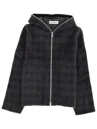 Our Legacy Checked Brushed Wool-blend Zip-up Hoodie In Gray