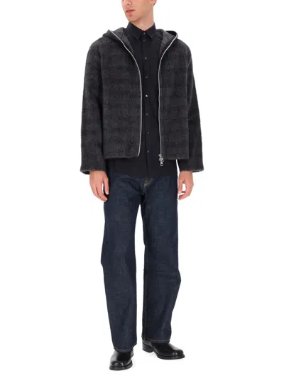 Our Legacy Checked Brushed Wool-blend Zip-up Hoodie In Gray