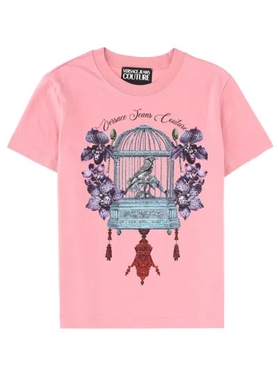 Versace Jeans Couture T-shirt With Print In Pink