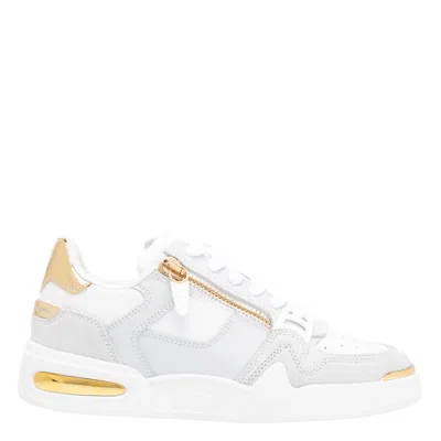 Giuseppe Zanotti Round Toe Leather Sneakers Featuring Gold Accents In White