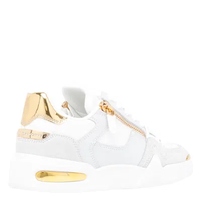Giuseppe Zanotti Round Toe Leather Sneakers Featuring Gold Accents In White