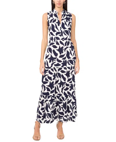 Msk Women's Sleeveless V-neck Tiered Maxi Dress In Blue