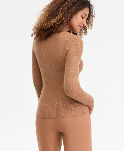 Inc International Concepts Women's Rhinestone Rib Sweater, Macy's Exclusive In Brown