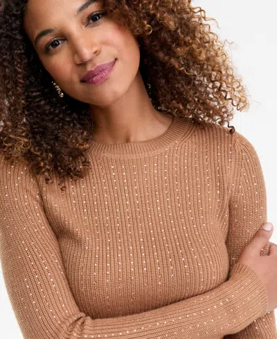 Inc International Concepts Women's Rhinestone Rib Sweater, Macy's Exclusive In Brown