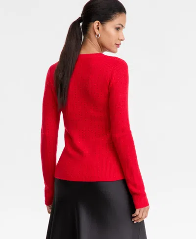 Inc International Concepts Women's Rhinestone Rib Sweater, Macy's Exclusive In Red