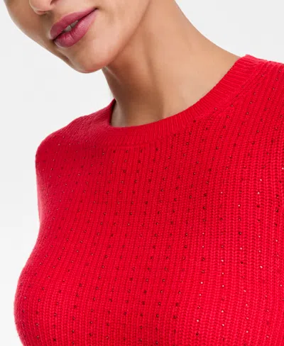 Inc International Concepts Women's Rhinestone Rib Sweater, Macy's Exclusive In Red