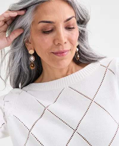 Style & Co Women's Pointelle Boat-neck Sweater, Macy's Exclusive In White