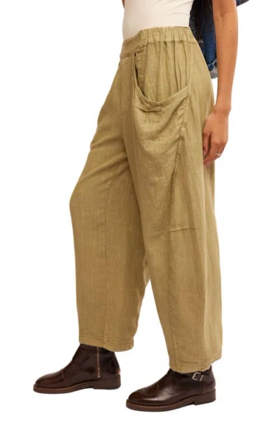 Free People High Road Pull-on Linen Blend Barrel Pants In Green