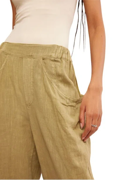 Free People High Road Pull-on Linen Blend Barrel Pants In Green