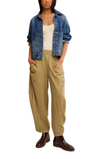 Free People High Road Pull-on Linen Blend Barrel Pants In Green