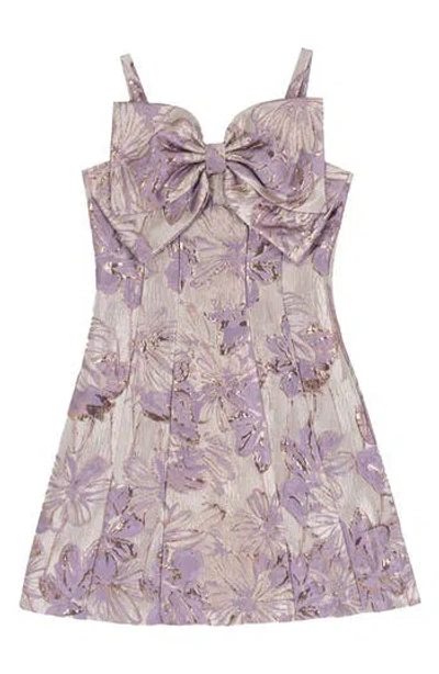 Rare Editions Kids' Metallic Brocade Bow Party Dress In Purple