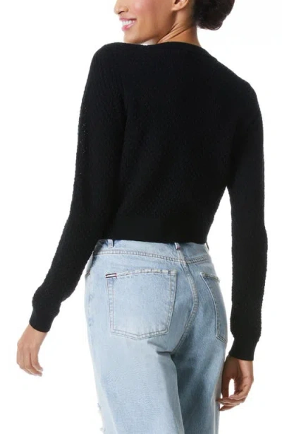 Alice And Olivia Alice + Olivia Selma Floral Appliqué Stretch Wool Crochet Cardigan In Black