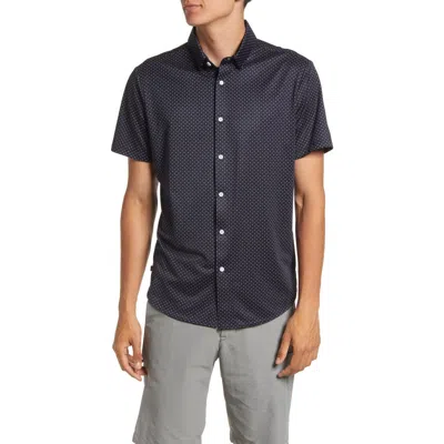 Mizzen + Main Halyard Trim Fit Dot Print Short Sleeve Performance Button-up Shirt In Blue