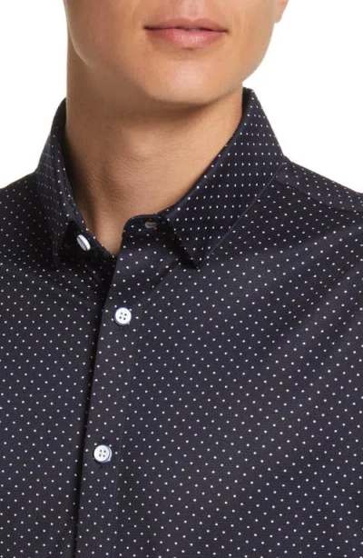 Mizzen + Main Halyard Trim Fit Dot Print Short Sleeve Performance Button-up Shirt In Blue