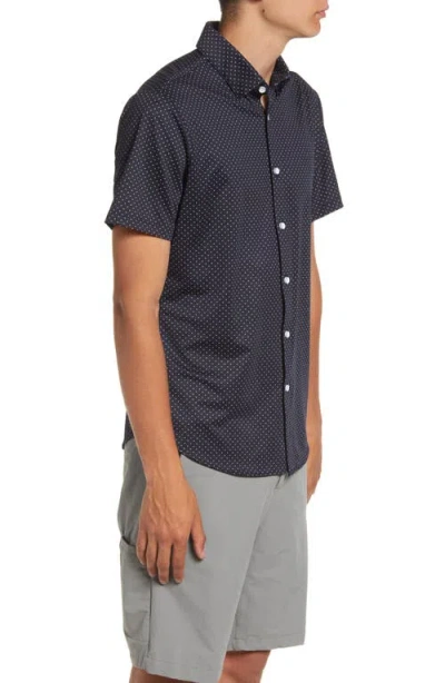 Mizzen + Main Halyard Trim Fit Dot Print Short Sleeve Performance Button-up Shirt In Blue