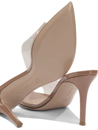 Gianvito Rossi Elle 85 Mm Pointed Toe Transparent Strap Mules In Neutral
