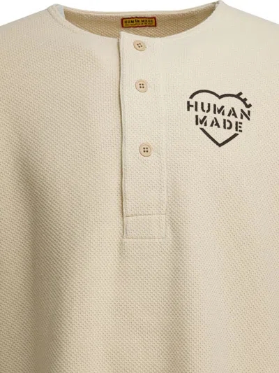 Human Made Long Sleeve Henley T-shirt Text Print In Neutral