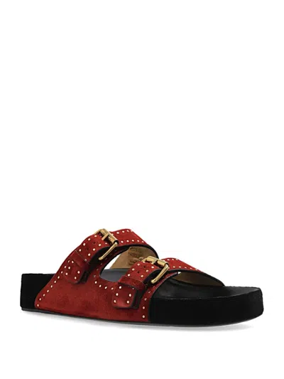 Isabel Marant Lennyo Suede Buckle Sandals In Red