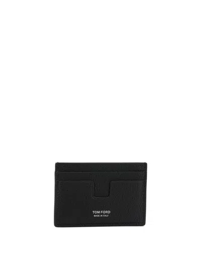 Tom Ford Black Card Holder With Embossed Lgoo Lettering On The Front And Money Clip In Grained Leather Man In Black