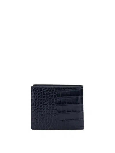 Tom Ford Crocodile Print Leather Wallet In Blue