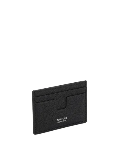 Tom Ford Black Card Holder With Embossed Lgoo Lettering On The Front And Money Clip In Grained Leather Man In Black